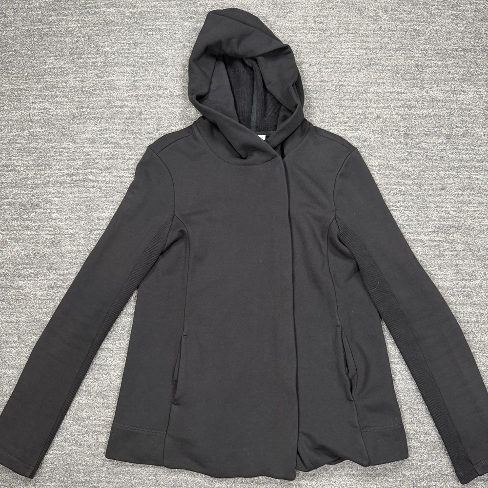 James Perse French Terry Wrap Front Hoodie Women 2 Black Asymmetrical WOY2838CU